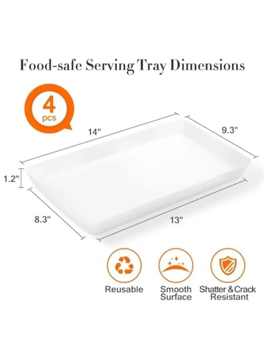 4-Pack Reusable Plastic Serving Trays for Snacks, Fruit and Parties